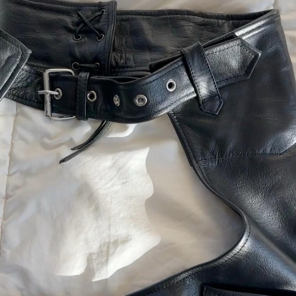 VINTAGE 80s/90s BLACK GENUINE LEATHER CHAPS Leather Moto Pants Biker Y2K Size-XL - Picture 10 of 10